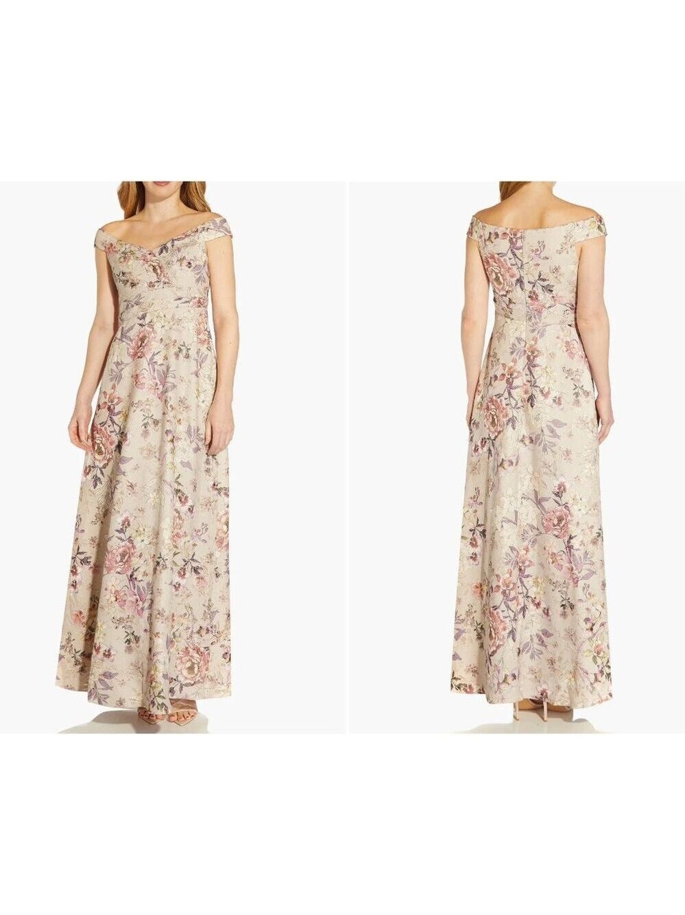 Adrianna Papell Off-The-Shoulder Floral-Print Ball Gown 8 NWT